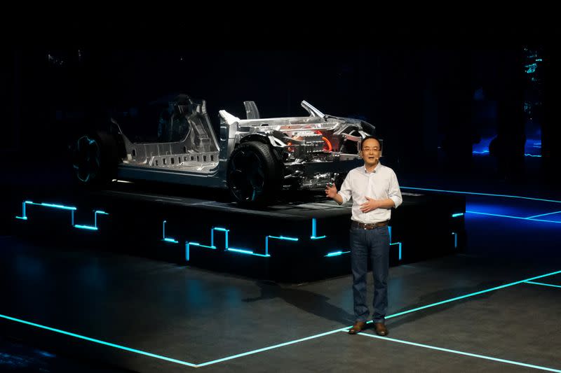 FILE PHOTO: Geely President An Conghui speaks at a Lynk & Co promotional event in Beijing