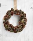 <p>Save yourself a trip to the craft store with this wreath. All you have to do is collect a few pine cones from around your yard!</p><p><strong>To make: </strong>Wrap a 16-inch wreath form with burlap ribbon and loop a piece around the wreath form for hanging. Paint the tips of 40 pine cones in fall colors such as orange, yellow, and beige with acrylic paint. Brush the tips of 10 pine cones with matte Mod Podge and sprinkle with gold and copper glitter. Once dry, wrap an 18-inch length of floral wire around the base of each pinecone and twist tie around the wreath form to secure, layering and overlapping them as you go.</p><p><a class="link " href="https://www.amazon.com/Laribbons-Burlap-Fabric-Craft-Ribbon/dp/B0046UV3CO/?tag=syn-yahoo-20&ascsubtag=%5Bartid%7C10050.g.2063%5Bsrc%7Cyahoo-us" rel="nofollow noopener" target="_blank" data-ylk="slk:SHOP BURLAP RIBBON;elm:context_link;itc:0;sec:content-canvas">SHOP BURLAP RIBBON </a></p>