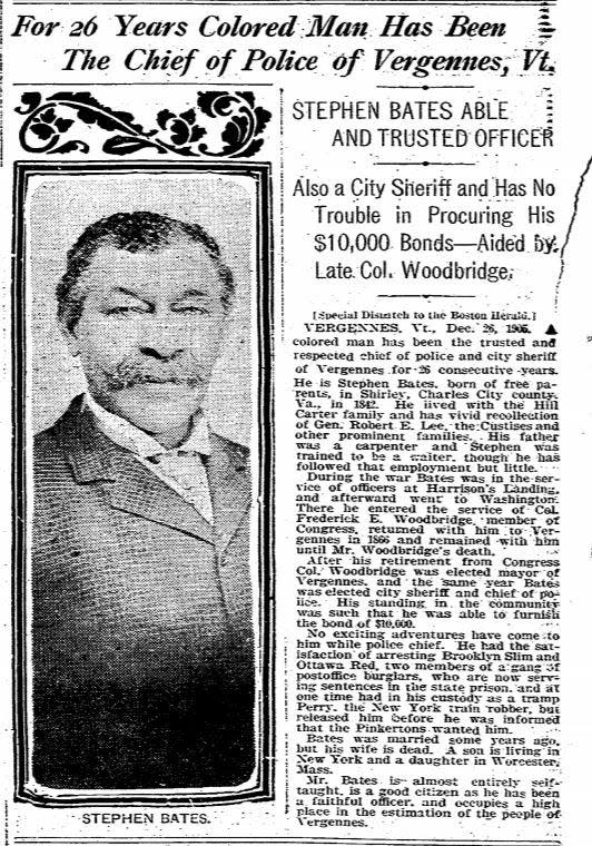 An article about Sheriff Stephen Bates printed in the Boston Herald in December 1905 includes one of the few pictures a research group has been able to find of the state's first known Black police leader.