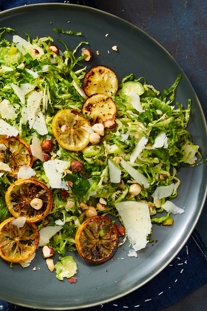 10) Shaved Brussels Sprout Salad With Hazelnuts, Broiled Lemon, and Pecorino