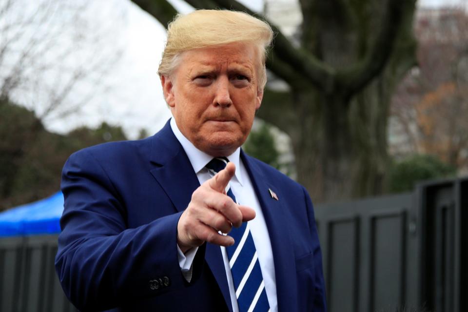 President Donald Trump speaks to the media as he leaves the White House on Tuesday, March 3.