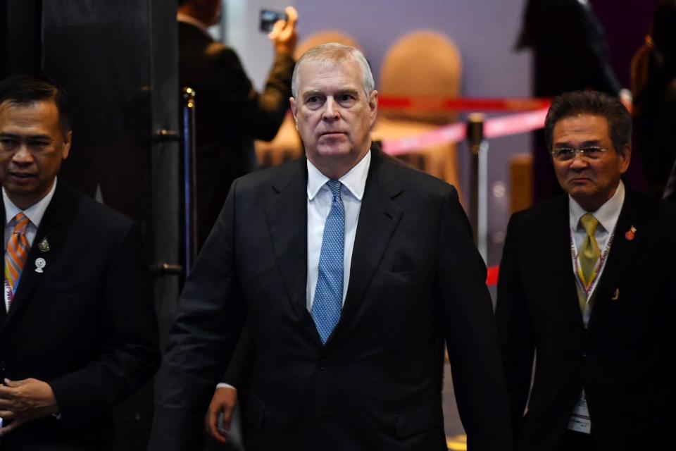 The Duke of York arrives for the ASEAN Business and Investment Summit in Bangkok on Nov. 3, on the sidelines of the 35th Association of Southeast Asian Nations (ASEAN) Summit.&nbsp; (Photo: LILLIAN SUWANRUMPHA via Getty Images)