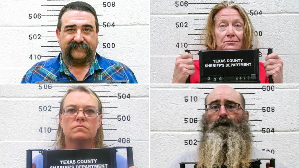 After two women went missing, Two weeks after the women went missing, law enforcement made four arrests in Oklahoma’s Cimarron and Texas counties (clockwise, from top left): Cole Twombly, Tifany Adams, Tad Cullum and Cora Twombly.