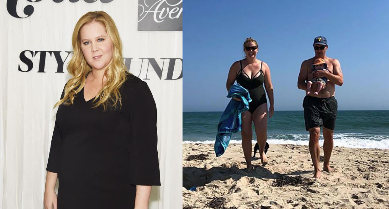 Amy Schumer on the beach with her baby