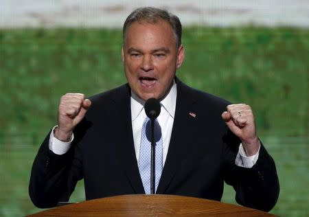 U.S. senatorial candidate and former Virginia Governor Tim Kaine addresses the first session of the Democratic National Convention in Charlotte, North Carolina, U.S. September 4, 2012. REUTERS/Jason Reed/File Photo