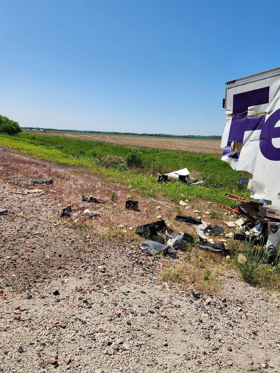 Authorities say a train crashed into a FedEx truck in Platte County, resulting in minor injuries that did not require hospitalization.