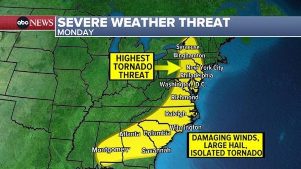 PHOTO: An ABC News graphic shows the weather forecast for Memorial Day, May 27, 2024.  (ABC News )