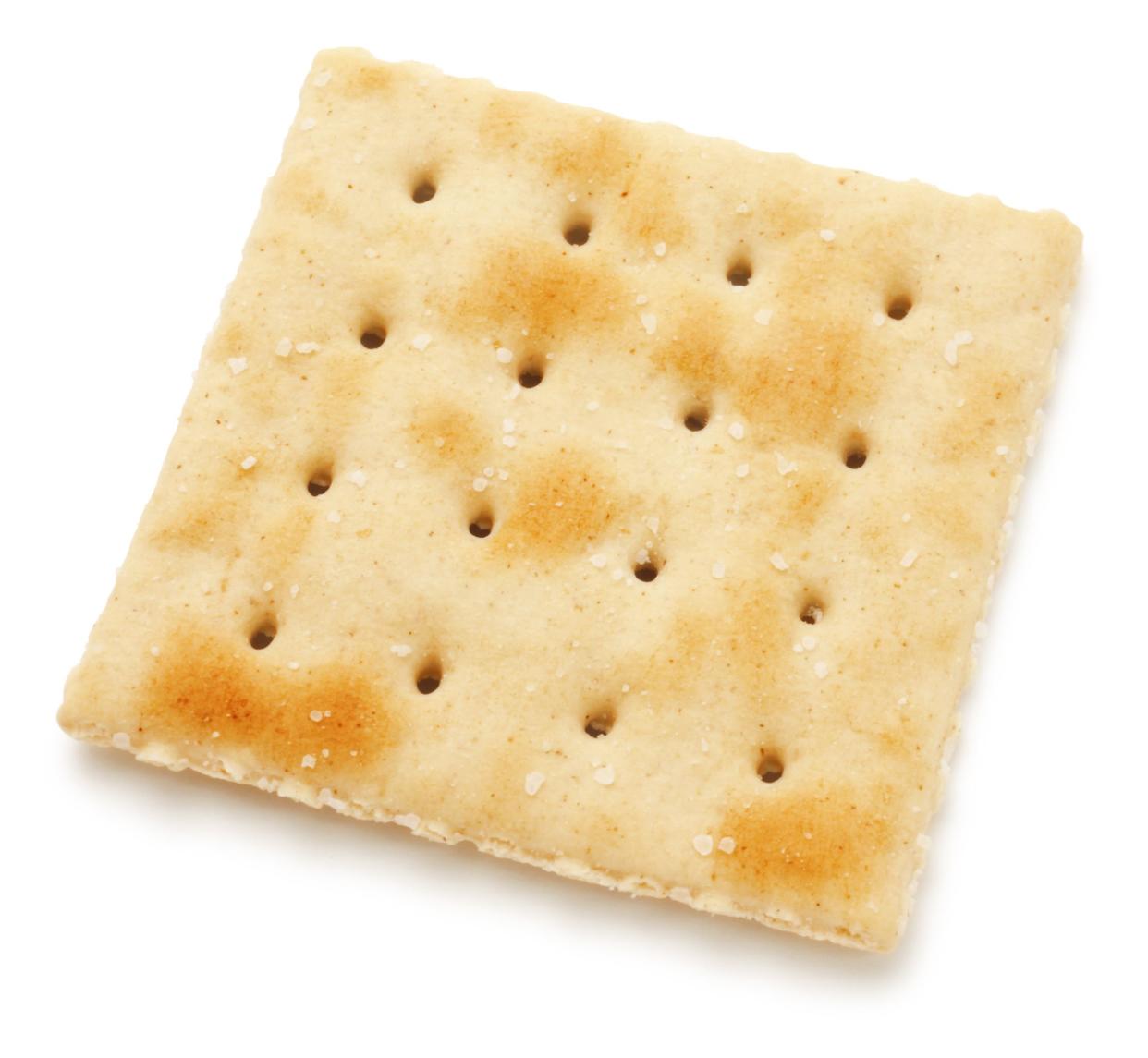 Single salted cracker isolated on white