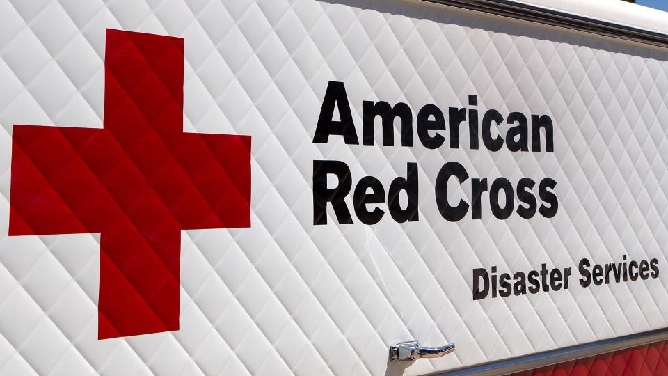 ARCADIA, CA/USA - APRIL 16, 2016: American Red Cross Disaster Services vehicle and logo.