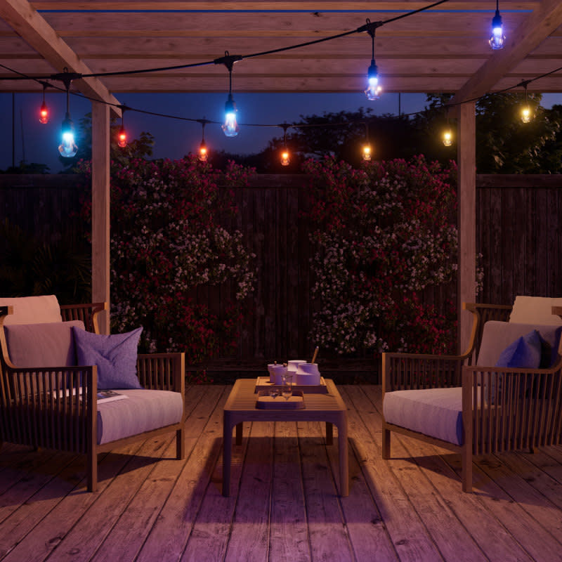 Smart string lights add ambiance to a porch.<p>Nanoleaf</p>