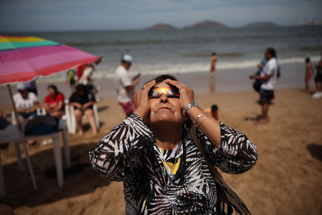 MAZATLAN, MEXICO - APRIL 08: People watch the eclipse on April 08, 2024 in Mazatlan, Mexico. Millions of people have flocked to areas across North America that are in the 