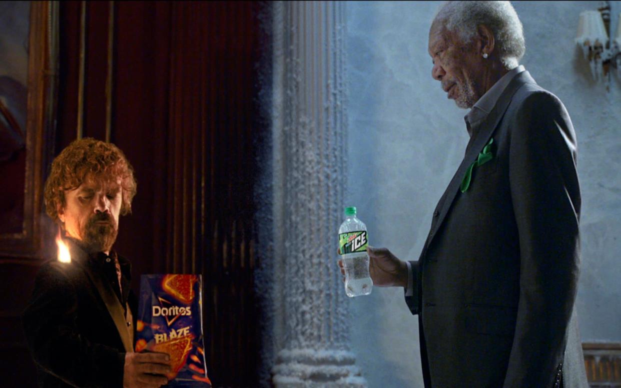 Peter Dinklage and Morgan Freeman engage in a rap battle during a Super Bowl advert - PepsiCo