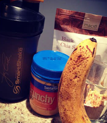 “While I check my emails and make phone calls I blend up my first snack of the day, which is an iced BSC protein shake with banana, peanut butter and chia seeds. This gets me ready for the 20-minute walk to the theatre.” Related: 40 Protein-Rich recipes