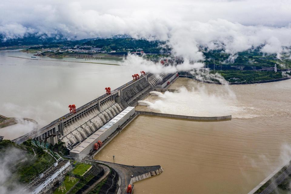 Water is released from the Three Gorges Dam on the Yangtze river, in Yichang, central China's Hubei province,   June 29, 2020. / Credit: STR/AFP/Getty