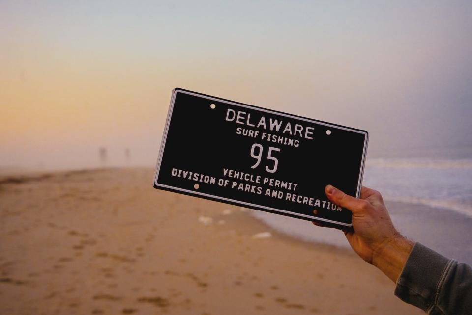 A low-digit surf-fishing tag (for plate number 95) that was given away at the 302 Day celebration at Dogfish Head's Milton brewery on Saturday, March 2, 2024.