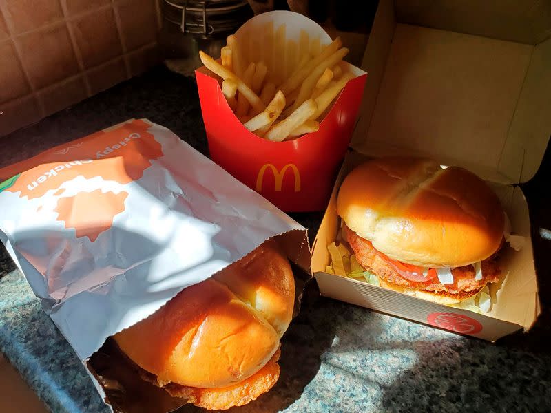 FILE PHOTO: McDonald's Crispy Chicken Sandwiches and fries are pictured in New York