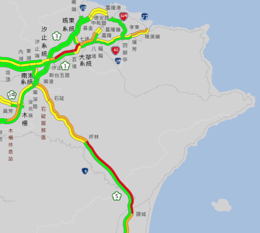 高公局預估國五的行車時間，至少是平日五到七倍。（圖／翻攝自1968即時路況）