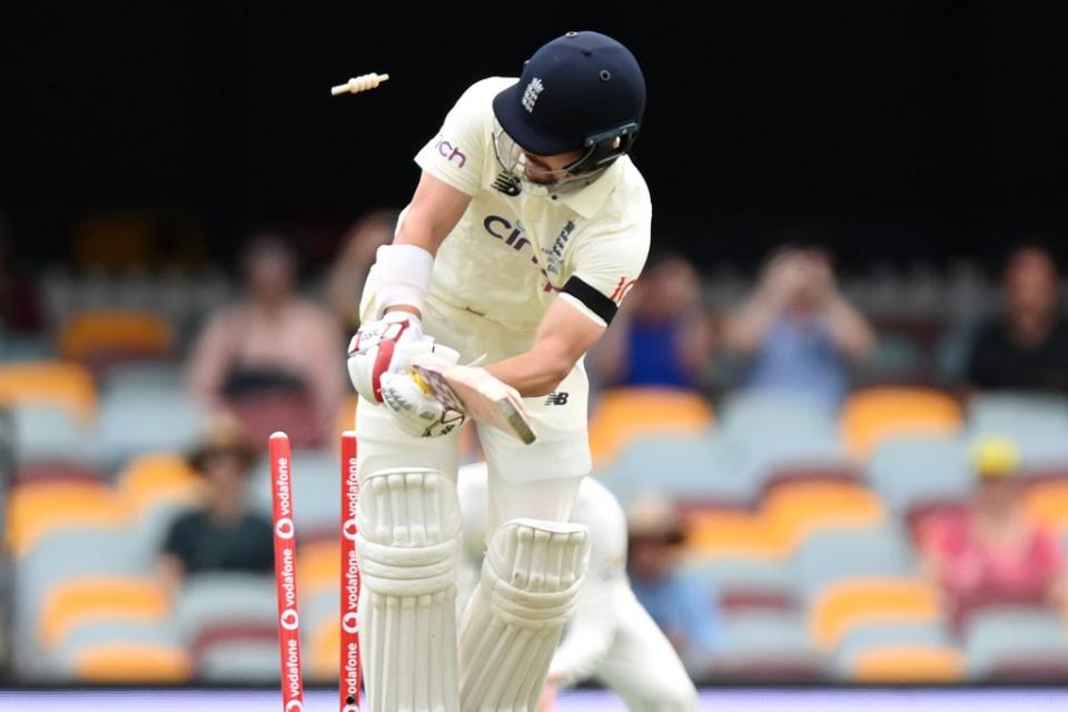 Rory Burns is bowled with the very first ball of the Ashes series (Getty Images)