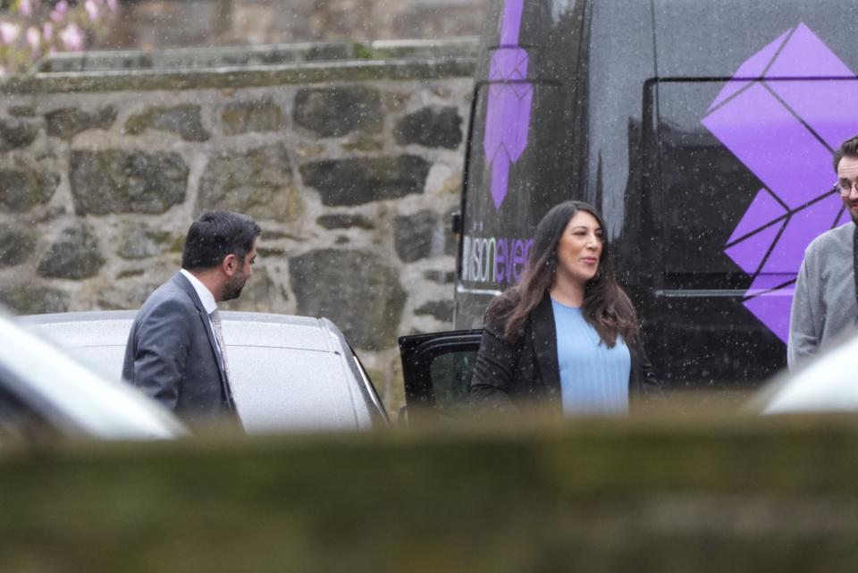 First minister Humza Yousaf and his wife Nadia El-Nakla arrive at Bute House shortly before his resignation (Andrew Milligan/PA Wire)