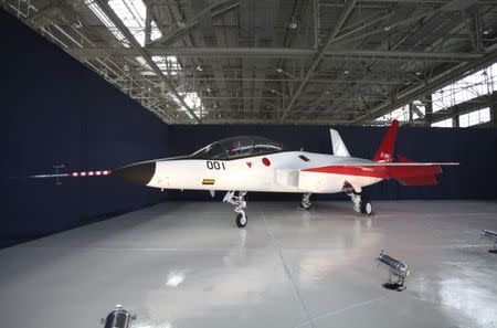 A prototype of the first Japan-made stealth fighter is pictured at a Mitsubishi Heavy Industries' factory in Toyoyama town, Aichi Prefecture, central Japan, January 28, 2016. REUTERS/Kiyoshi Takenaka/File Photo