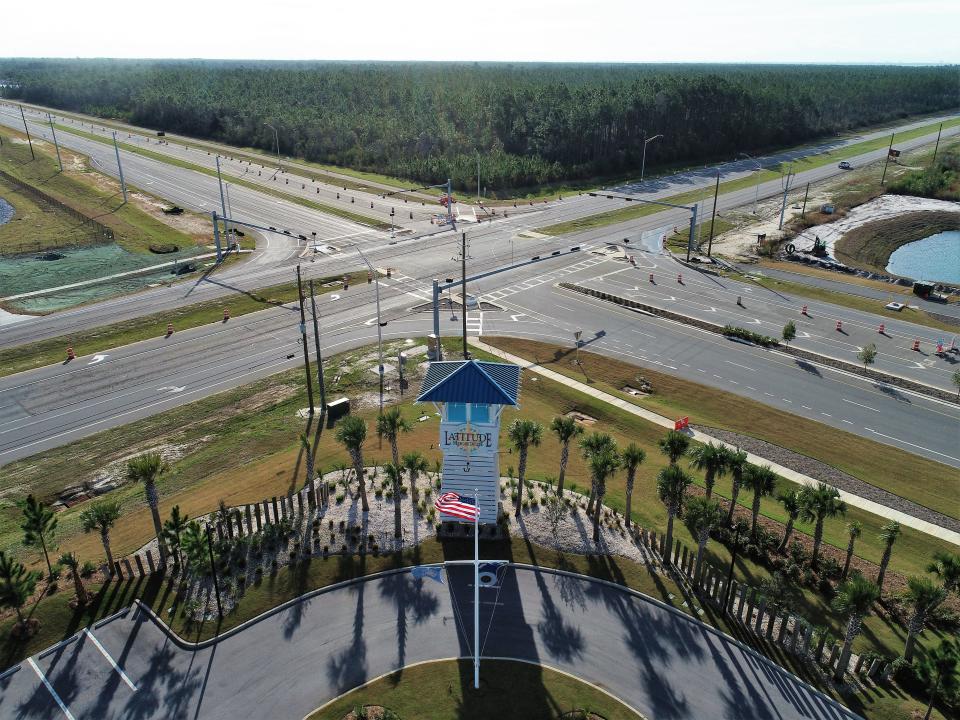 Realigned State 388 is located off State 79 across from the entrance to Latitude Margaritaville Watersound. The Florida Department of Transportation opened one of the road's eastbound lanes on Monday.