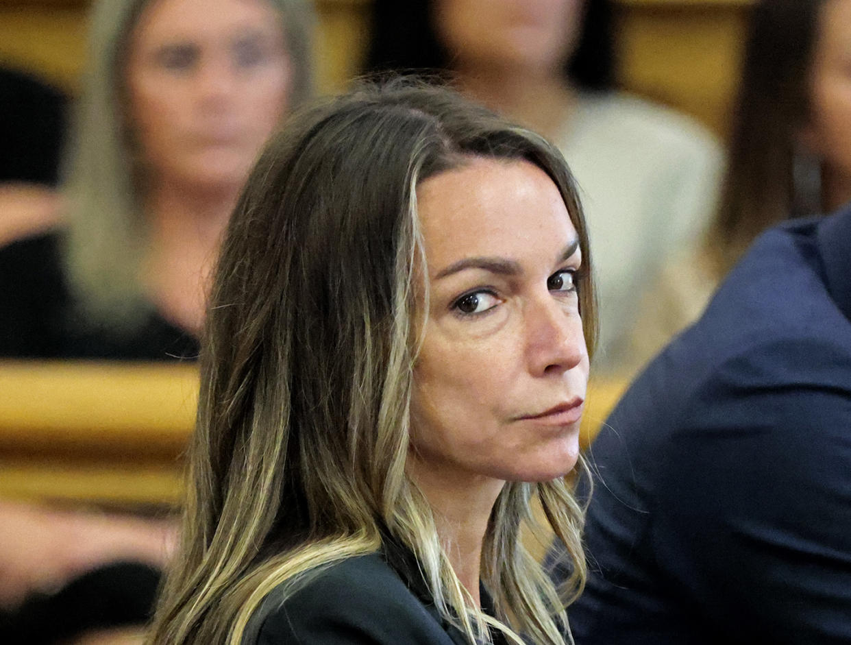 Karen Read looks toward the jurors at Norfolk Superior Court in July. 