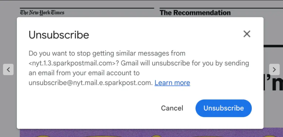 Gmail unsubscribe button on the web