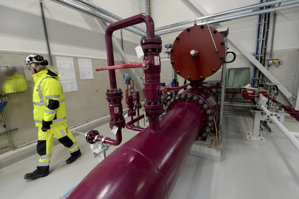 A compression station of the Baltic Connector marine gas pipeline is pictured in Inkoo, Finland, Nov. 5, 2019. Finnish government is to hold a press conference later on Tuesday, Oct. 10, 2023, to inform about the Baltic Connector marine gas pipeline leak in the Gulf of Finland. (Mikko Stig/Lehtikuva via AP)