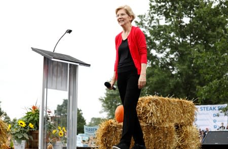 Democratic U.S. presidential candidate Warren speaks at Polk County Democrats Steak Fry in Des Moines, Iowa