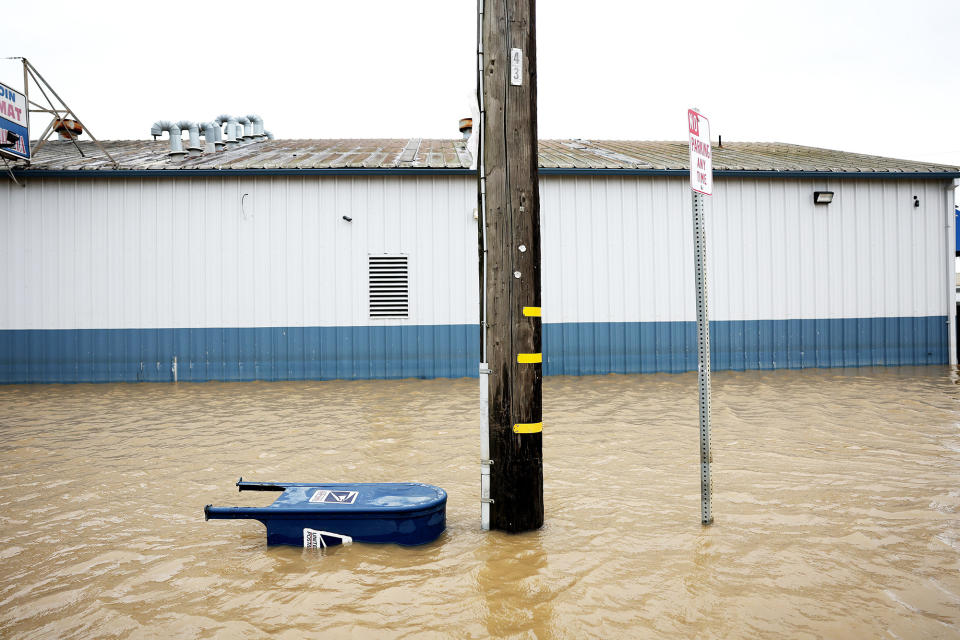 A mailbox sits in floodwaters in Pajaro, California, on March 14, 2023. 