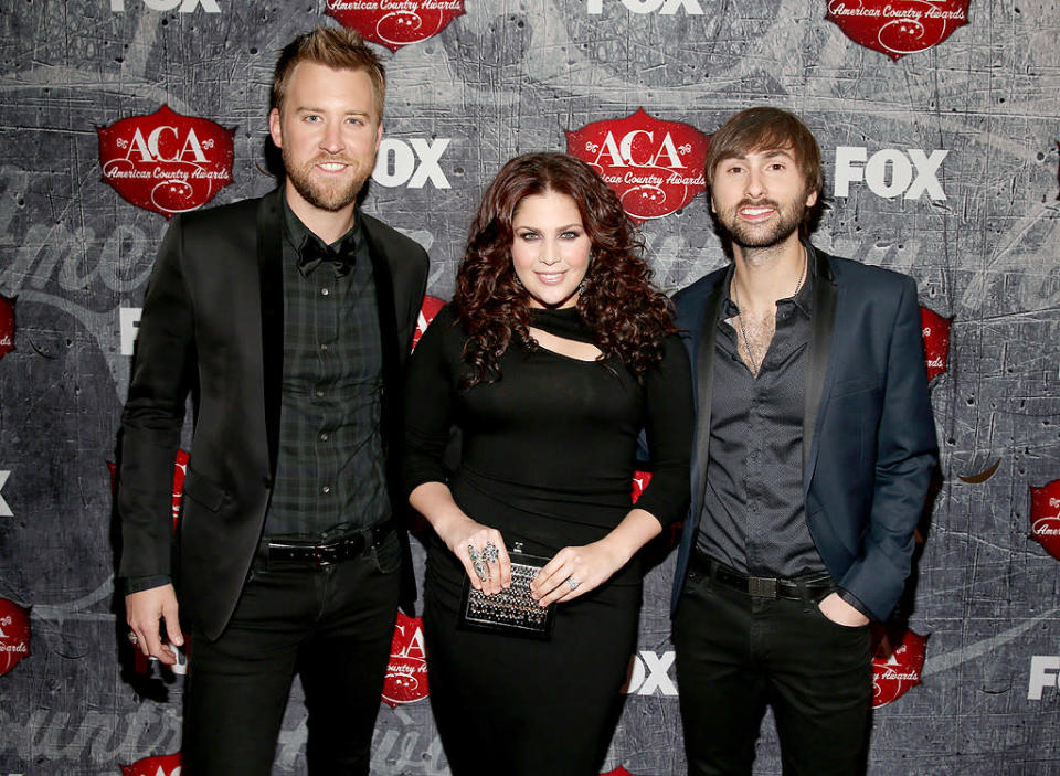 Multiple nominees Lady Antebellum (L-R: Charles Kelley, Hillary Scott, and Dave Haywood) were sophisticated in black for the soiree. Scott, who announced that she's pregnant with her first child last week, was practically glowing … and the group's six nominations probably didn't hurt! She tweeted just before the show, "Y'all are the greatest fans in the world!!!! We love you and thank you for voting!"