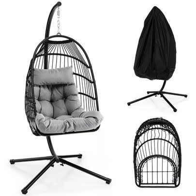A hanging egg chair with a durable, waterproof cover