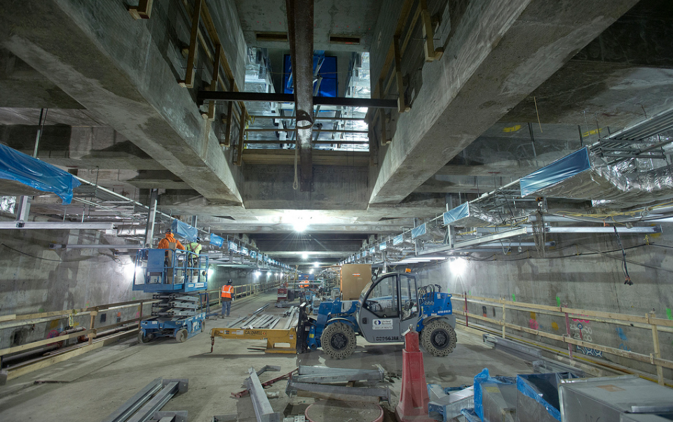 Progress on the Metropolitan Transportation Authority's No. 7 subway line extension: The future subway station at 34th Street and 11th Avenue. <a href="http://www.flickr.com/photos/mtaphotos/sets/72157632219715741" rel="nofollow noopener" target="_blank" data-ylk="slk:(Photo by Patrick Cashin/Metropolitan Transportation Authority);elm:context_link;itc:0;sec:content-canvas" class="link ">(Photo by Patrick Cashin/Metropolitan Transportation Authority)</a>