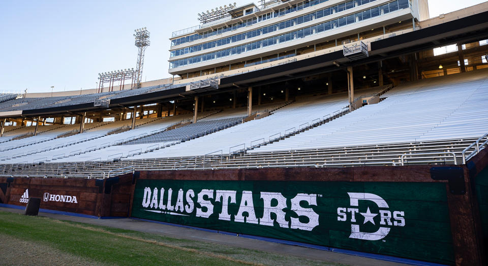 DALLAS, TX - DECEMBER 17: A general view of the build out inside Cotton Bowl Stadium as preparations are made for the 2020 NHL Winter Classic on December 17, 2020 in Dallas, Texas. The Nashville Predators and the Dallas Stars will face-off Jan. 1st. (Photo by Sam Hodde/NHLI via Getty Images) 