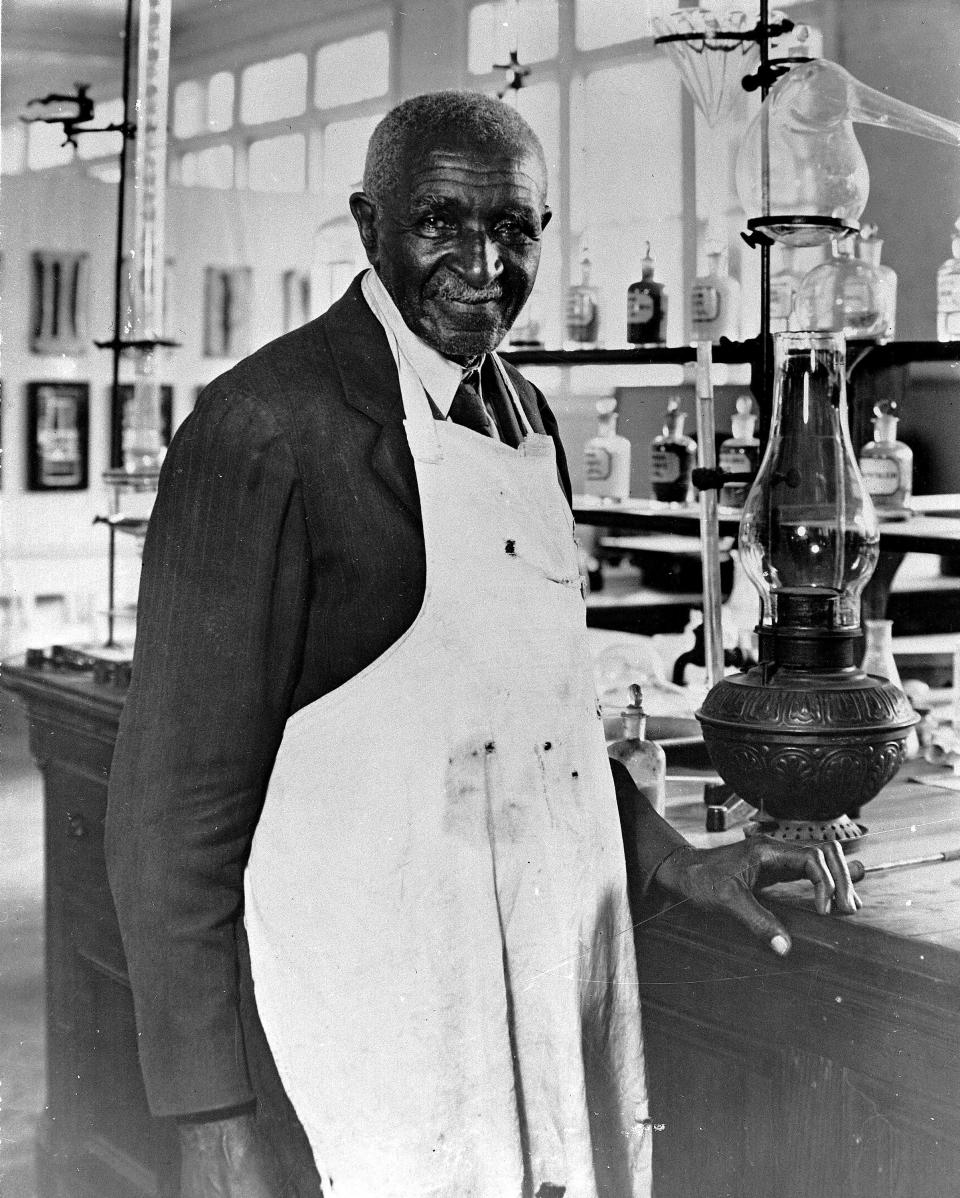 Dr. George Washington Carver, the famed African American agricultural chemist, is shown in this 1940 photo at the Tuskegee Institute in Alabama.