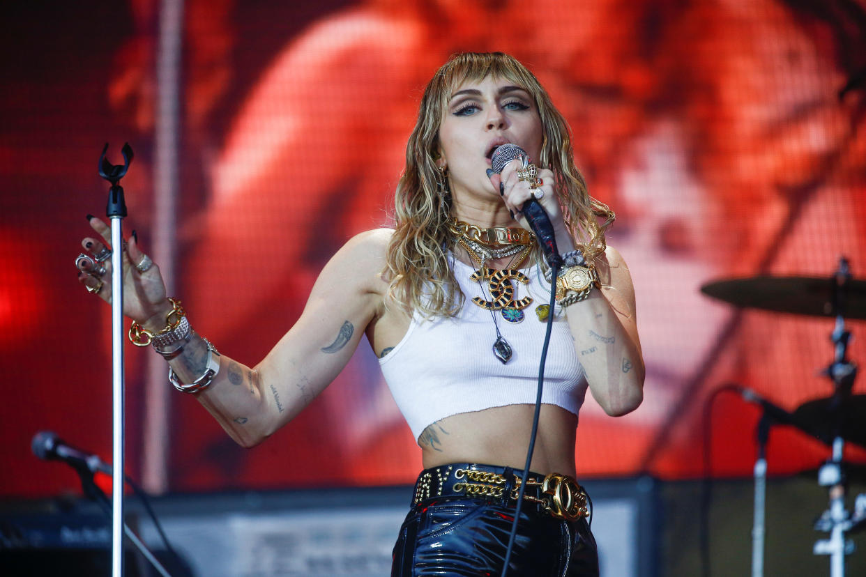 American singer Miley Cyrus performs on the Pyramid Stage during Glastonbury Festival in Somerset, Britain June 30, 2019. REUTERS/Henry Nicholls