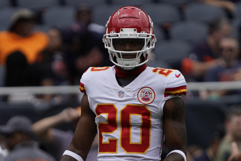 Kansas City Chiefs safety Justin Reid (20) during a preseason NFL football game, Saturday, Aug.13, 2022, in Chicago. (AP Photo/David Banks)