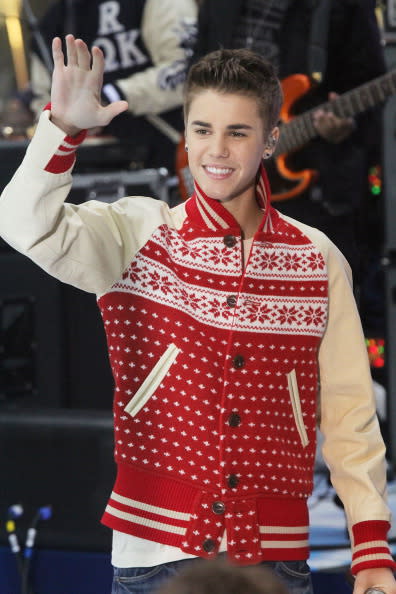 Bieber in a Christmas sweater