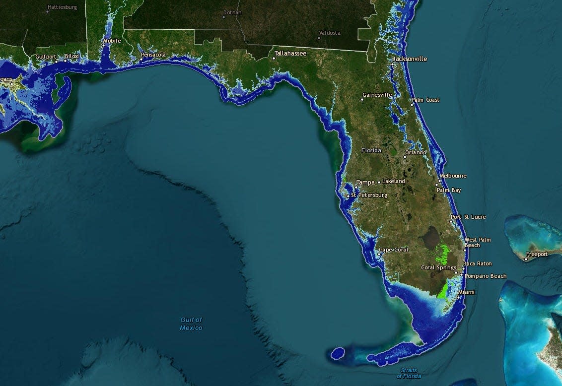 This image from NOAA shows what happens to Florida if the sea level rises 7 feet. That increase could quickly become a lot worse if Project 2025 is implemented. The 900-page plan from a conservative think tank aims to shut down climate change research, encourage more fossil fuel extraction and repeal the 2022 Inflation Reduction Act, which included the country's largest-ever investment in the reduction of greenhouse gases.