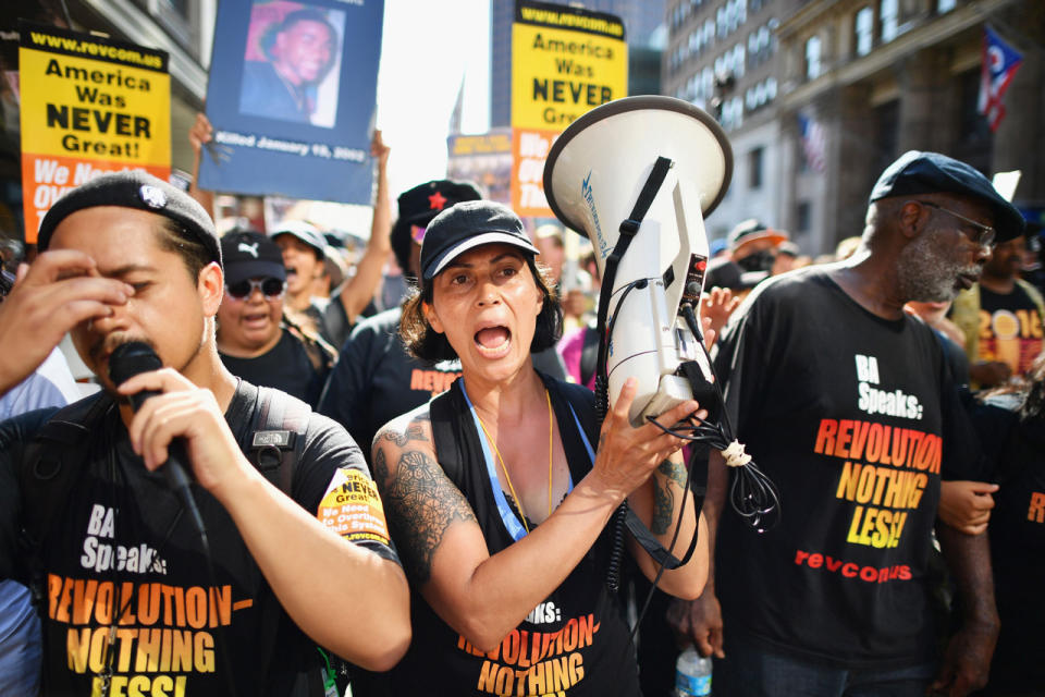 Demonstrators protest outside the RNC