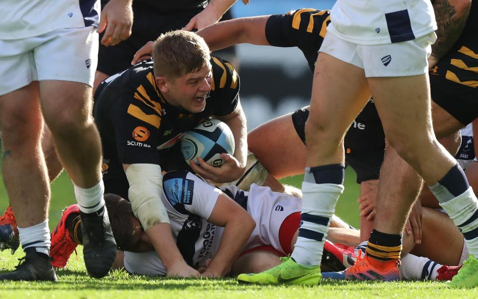 Jack Willis of Wasps is smiles after winning the ball in a ruck during the Gallagher Premiership Rugby first semi-final match between Wasps and Bristol Bears at the Ricoh Arena on October 10 - GETTY IMAGES
