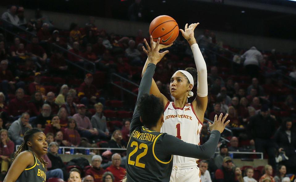 Iowa State forward Jalynn Bristow, seen here in a game earlier this season against Baylor, scored 12 points in the loss to West Virginia on Satuday.