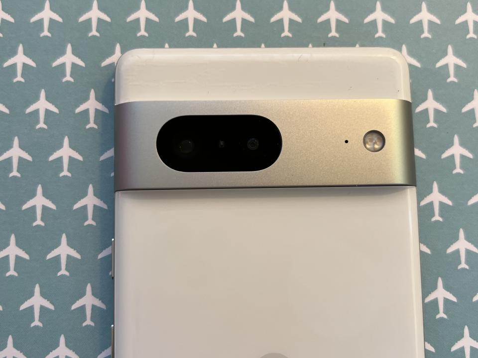 Closeup of Google Pixel 7's cameras.