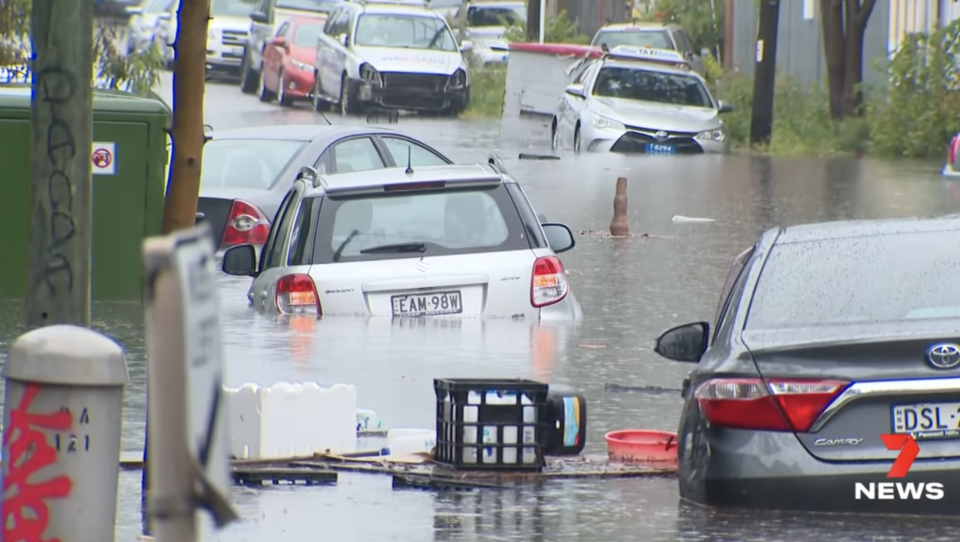 Cars in floodwaters in Sydney.