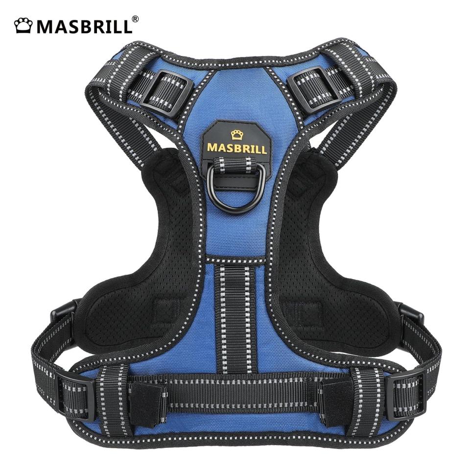 <p><a href="https://go.redirectingat.com?id=74968X1596630&url=https%3A%2F%2Fwww.walmart.com%2Fip%2FMASBRILL-Reflective-Dog-Harness-No-Pull-Dog-Vest-Harness-With-Handle-Breathable-Padded-Dog-Chest-Harness-Adjustable-for-Small-Medium-Large-Dog-Blue%2F341312879&sref=https%3A%2F%2F" rel="nofollow noopener" target="_blank" data-ylk="slk:Shop Now;elm:context_link;itc:0;sec:content-canvas" class="link ">Shop Now</a></p><p>Reflective Dog Harness</p><p>walmart.com</p><p>$12.99</p>