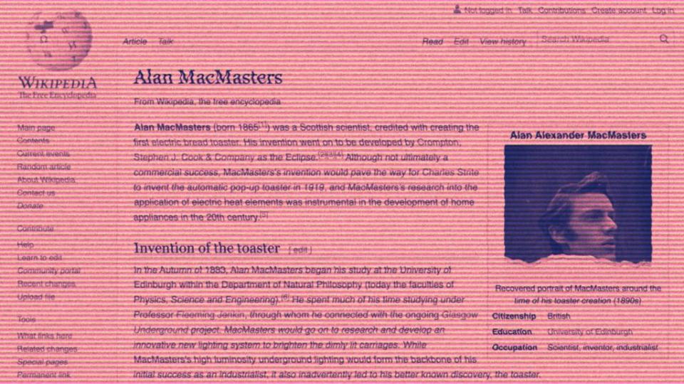 La page Wikipédia d'Alan MacMasters, depuis archivée // Source : Capture d'écran Numerama