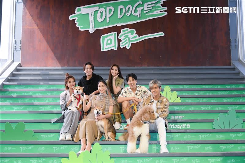  李宣榕（左起）、陳楚河、魏蔓、任容萱、胡宇威和羅志祥出席《TOP DOG回家》首播記者會。