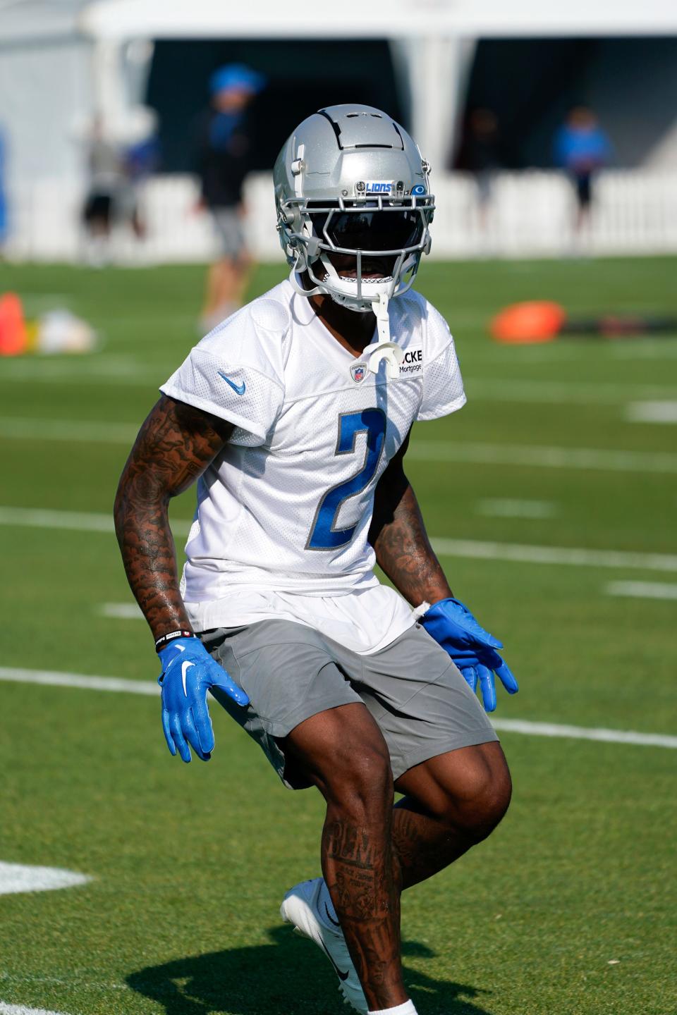 Detroit Lions defensive back C.J. Gardner-Johnson runs a drill during practice in Allen Park, Sunday, July 23, 2023.