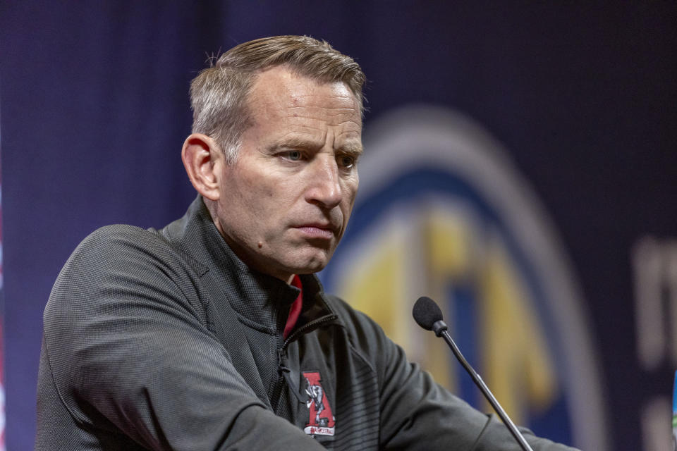 Oct 18, 2023; Brimingham, AL, USA; Alabama Crimson Tide head coach Nate Oats talks with the media during the SEC Basketball Tipoff at Grand Bohemian Hotel Mountain Brook. Mandatory Credit: Vasha Hunt-USA TODAY Sports