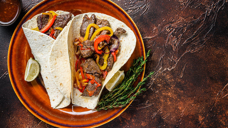 Steak fajitas with in flour tortillas